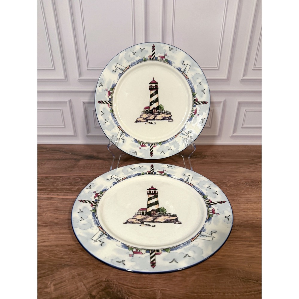 VTG PAIR (2) Coastal Lighthouse‎ 10 5/8" Dinner Plates MSY11 by Mainstays